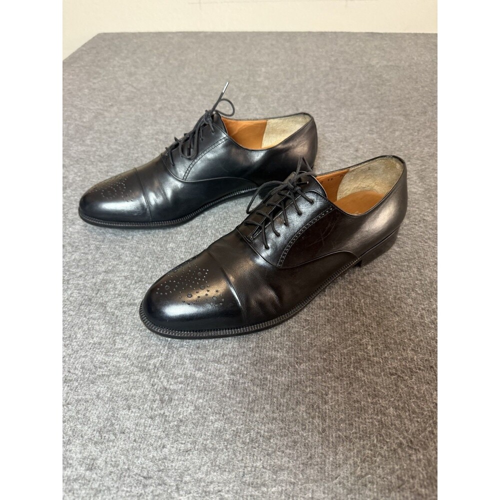 Salvatore Ferragamo Mens Black Wingtip Leather Oxfords 11 D US 9669 Italy Made